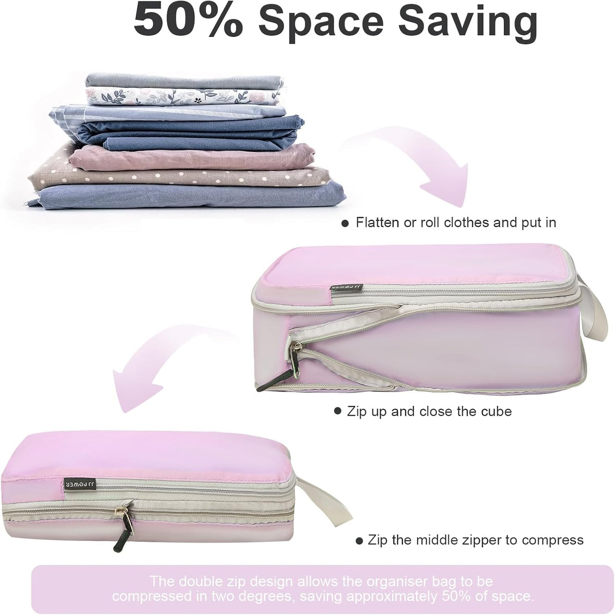 3 Set Lightweight Compression Packing Cubes for Suitcases, Travel Essentials Expandable Packing Cubes Organizer for Carry on Suitcases(Cream)