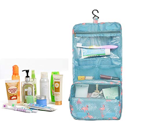 Hanging Travel Case Toiletry Bag Multifunction Cosmetic Bag Portable Makeup Pouch Waterproof Travel Makeup Bag Hanging Makeup Organizer for Women and Girls (Flamingo)