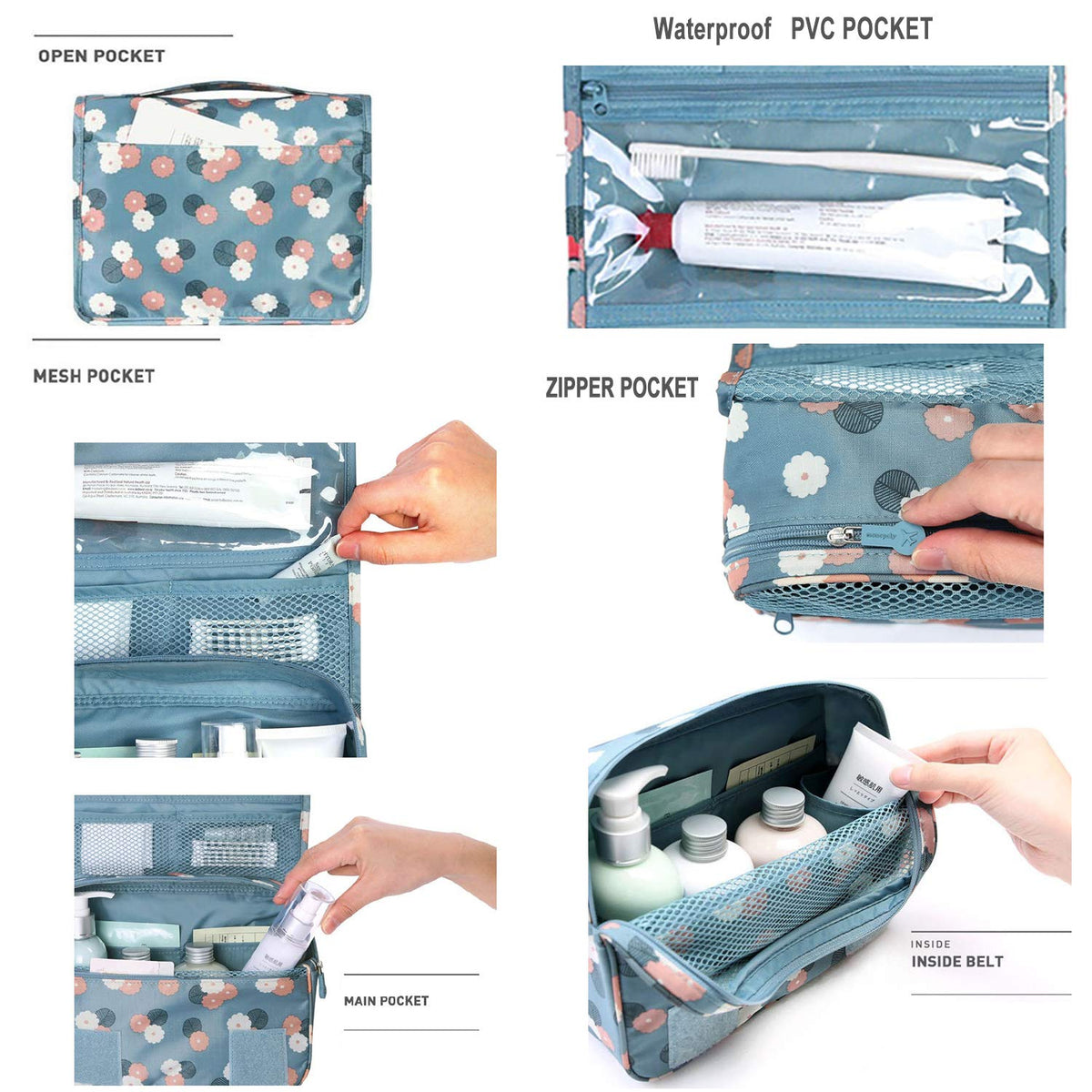 Hanging Travel Case Toiletry Bag Multifunction Cosmetic Bag Portable Makeup Pouch Waterproof Travel Makeup Bag Hanging Makeup Organizer for Women and Girls (Flamingo)