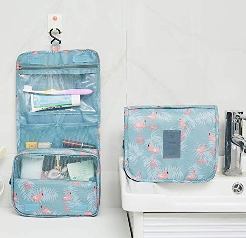 Hanging Travel Case Toiletry Bag Multifunction Cosmetic Bag Portable Makeup Pouch Waterproof Travel Makeup Bag Hanging Makeup Organizer for Women and Girls (Flamingo)