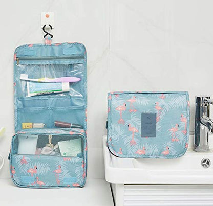 Hanging Travel Case Toiletry Bag Multifunction Cosmetic Bag Portable Makeup Pouch Waterproof Travel Makeup Bag Hanging Makeup Organizer for Women and Girls (Flamingo)