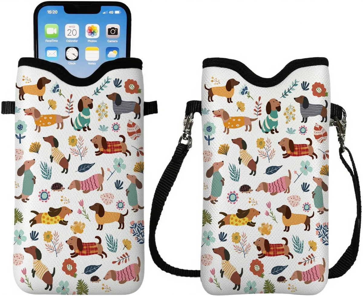 Cell Phone Sleeve Pouch Case Bag with Crossbody Strap Neck Lanyard for Women Men, Weiner Dog Gifts Cell Phone Crossbody Bag 7.1x3.9 Inch