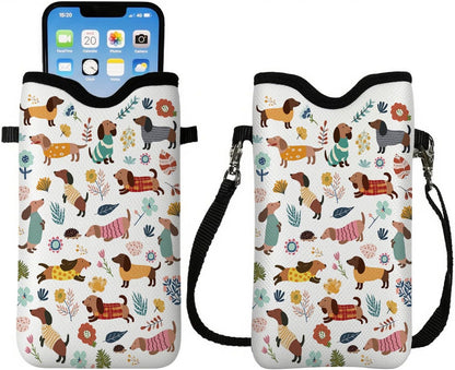 Cell Phone Sleeve Pouch Case Bag with Crossbody Strap Neck Lanyard for Women Men, Weiner Dog Gifts Cell Phone Crossbody Bag 7.1x3.9 Inch