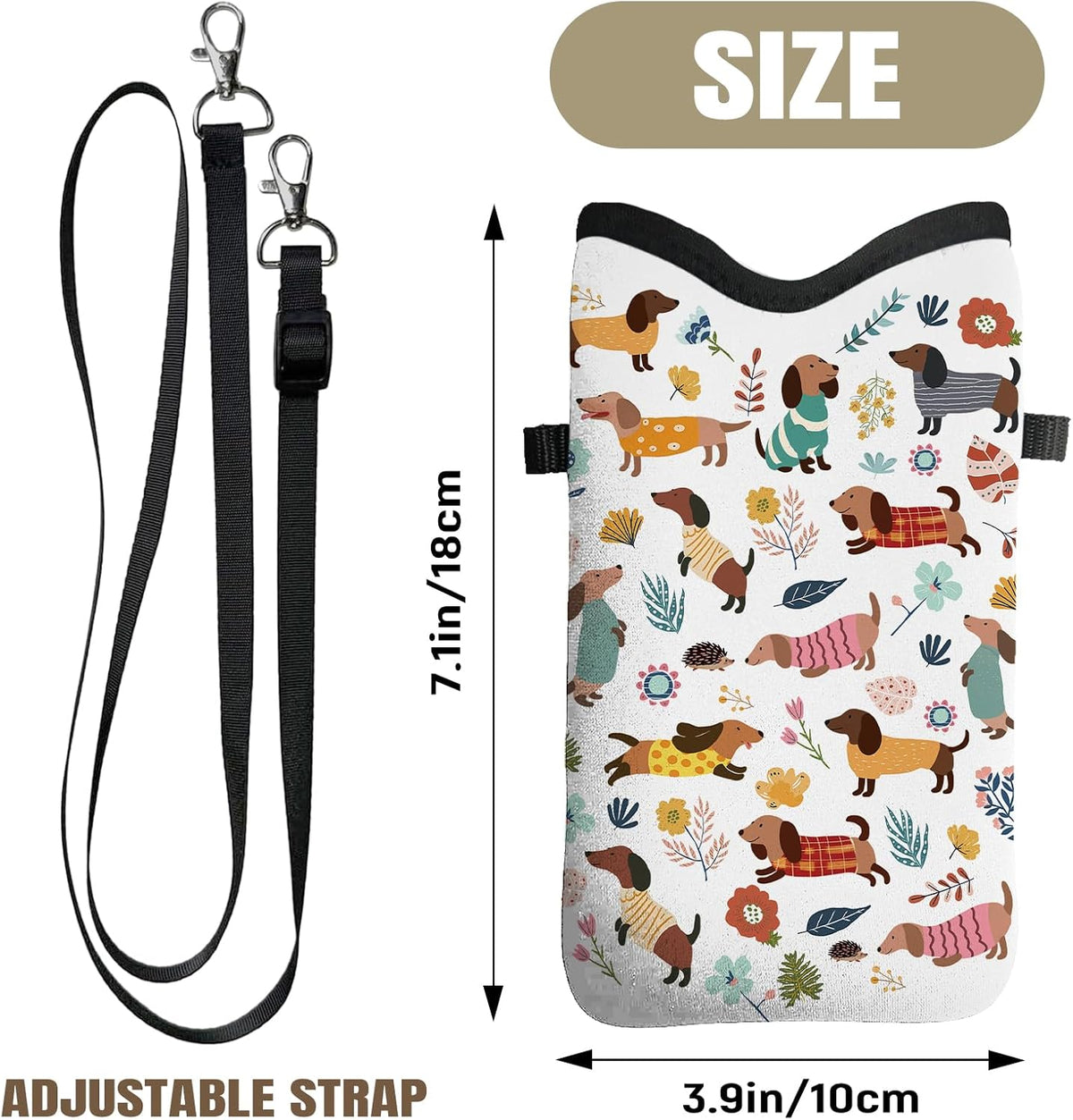Cell Phone Sleeve Pouch Case Bag with Crossbody Strap Neck Lanyard for Women Men, Weiner Dog Gifts Cell Phone Crossbody Bag 7.1x3.9 Inch