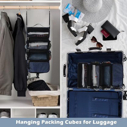 Hanging Travel Organizer Portable Hanging Luggage Organizer Multiple Compartments Collapsible Compression Closet Packing Cubes,Beige,M
