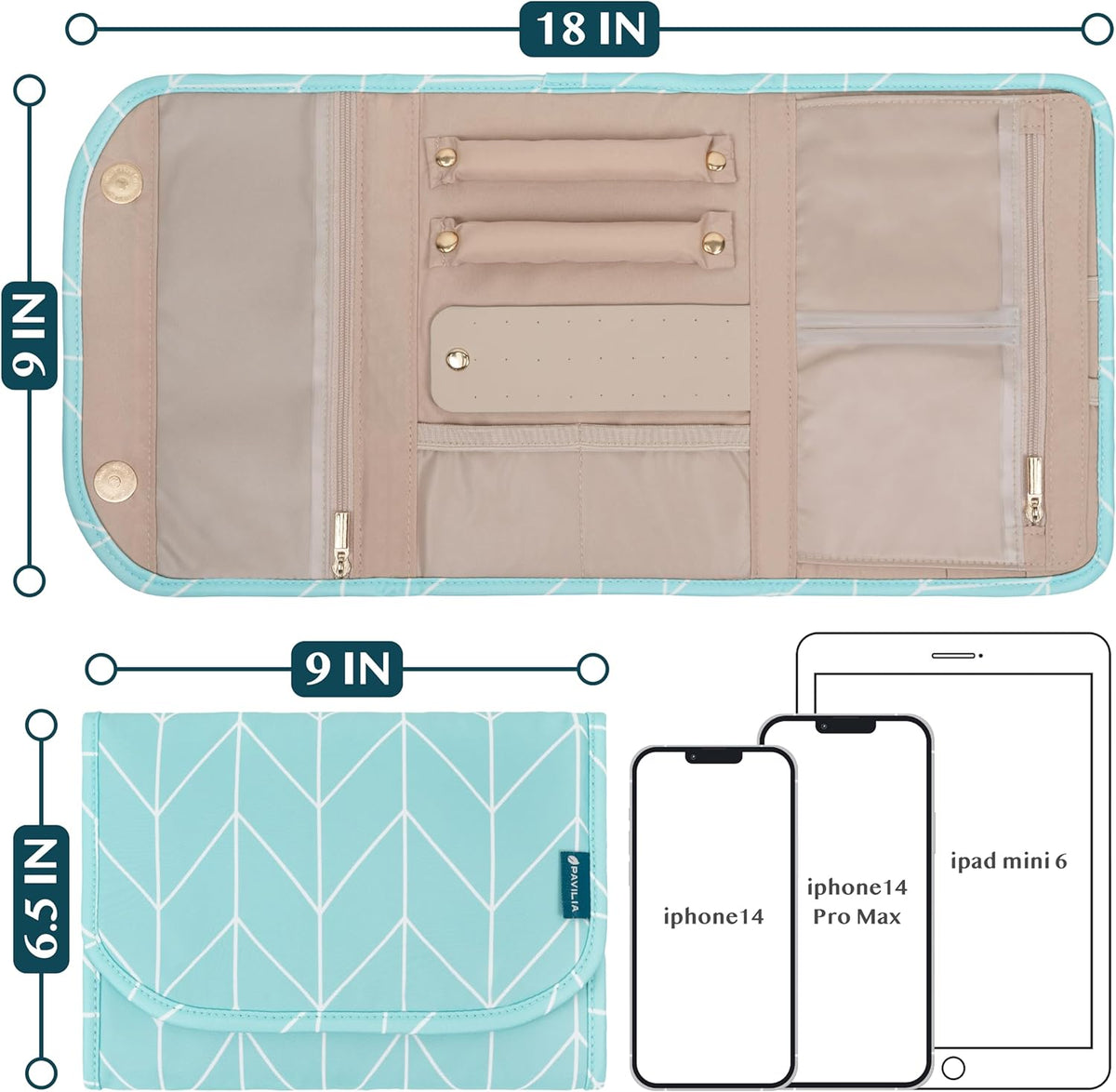 Travel Jewelry Case Organizer, Foldable Jewelry Roll Bag for Earrings, Rings, Necklaces, Bracelets, Accessories, Compact Travel Pouch Wallet for Women, Anti-Tangle (Quilt Black)