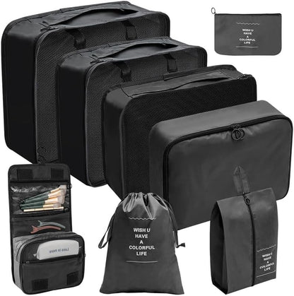 8 Pcs Bag Organizer Set – 8 Pcs Packing Cubes, Travel Cubes, Shoe Bag, Toiletry Pouches, Clothes Organizers, Waterproof Luggage & Travel Bags – Suitcase Organizer & Organizers for Travel Essentials