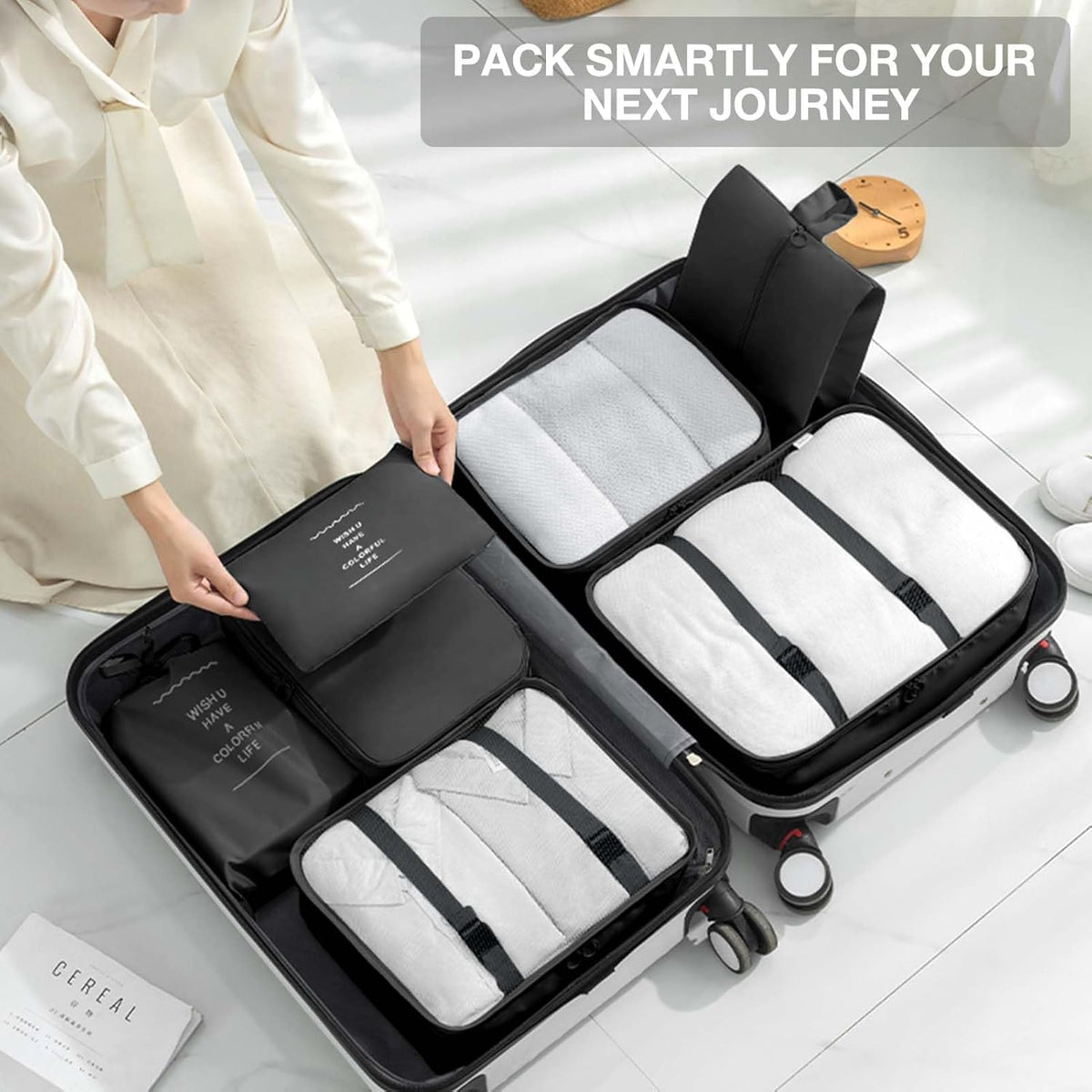 8 Pcs Bag Organizer Set – 8 Pcs Packing Cubes, Travel Cubes, Shoe Bag, Toiletry Pouches, Clothes Organizers, Waterproof Luggage & Travel Bags – Suitcase Organizer & Organizers for Travel Essentials
