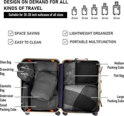 8 Pcs Bag Organizer Set – 8 Pcs Packing Cubes, Travel Cubes, Shoe Bag, Toiletry Pouches, Clothes Organizers, Waterproof Luggage & Travel Bags – Suitcase Organizer & Organizers for Travel Essentials