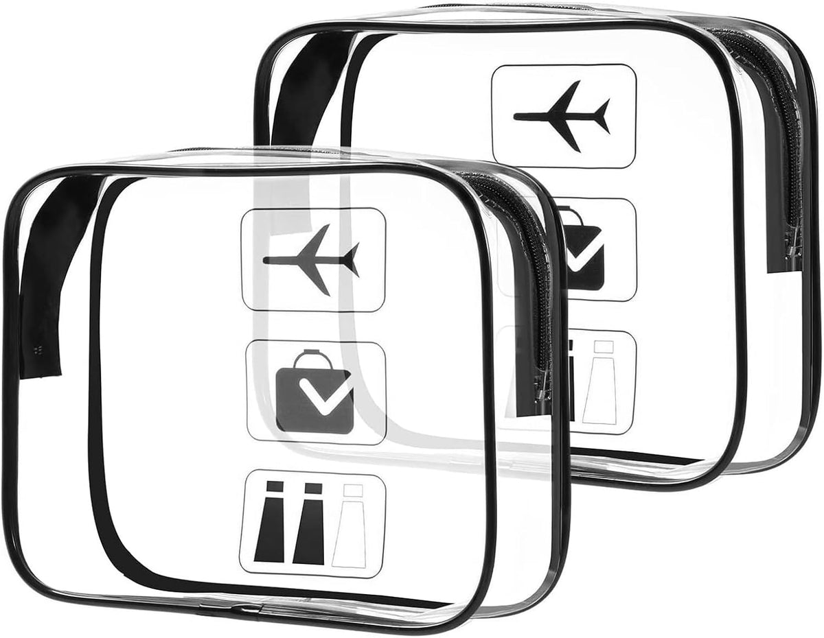Clear Travel Toiletries Bag, 2 Pack TSA Approved Toiletry Bag with Zippers Travel Essentials PVC Waterproof Cosmetic Clear Makeup Bag for Women and Men