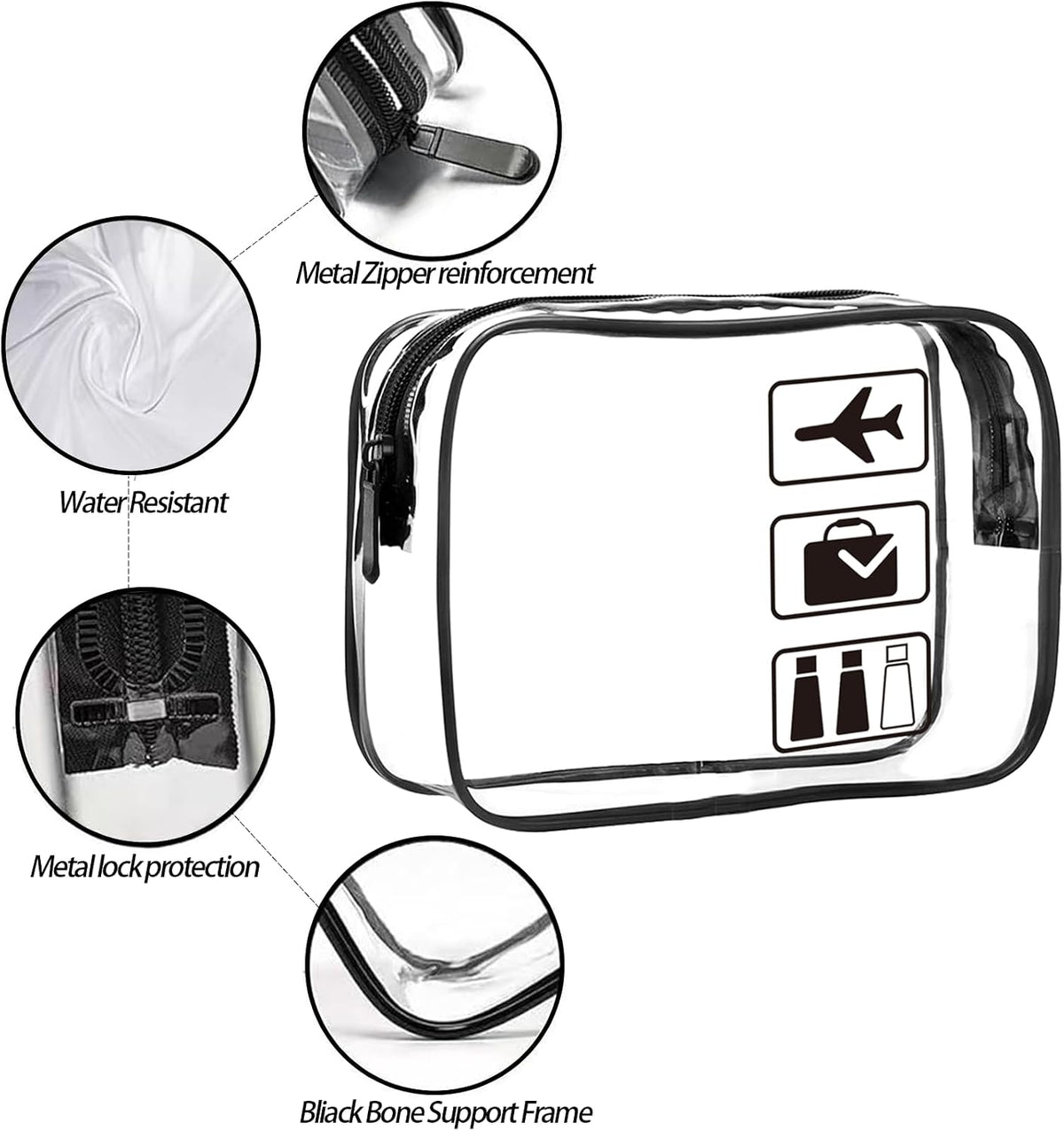 Clear Travel Toiletries Bag, 2 Pack TSA Approved Toiletry Bag with Zippers Travel Essentials PVC Waterproof Cosmetic Clear Makeup Bag for Women and Men