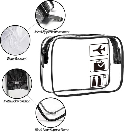 Clear Travel Toiletries Bag, 2 Pack TSA Approved Toiletry Bag with Zippers Travel Essentials PVC Waterproof Cosmetic Clear Makeup Bag for Women and Men