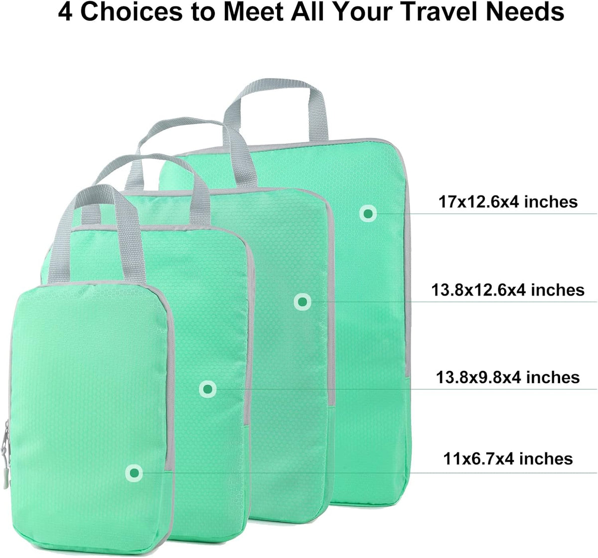 4 Set Compression Packing Cubes, Travel Luggage Organizers and Storage Packing Cubes (Green)
