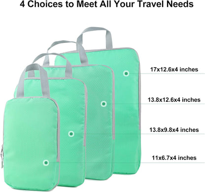 4 Set Compression Packing Cubes, Travel Luggage Organizers and Storage Packing Cubes (Green)
