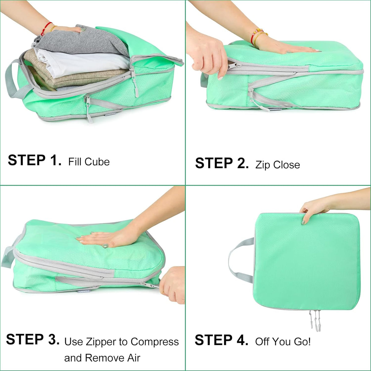 4 Set Compression Packing Cubes, Travel Luggage Organizers and Storage Packing Cubes (Green)