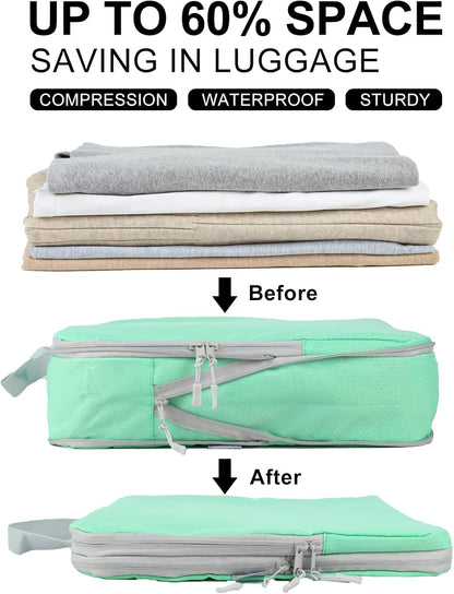 4 Set Compression Packing Cubes, Travel Luggage Organizers and Storage Packing Cubes (Green)