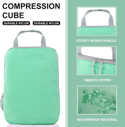 4 Set Compression Packing Cubes, Travel Luggage Organizers and Storage Packing Cubes (Green)