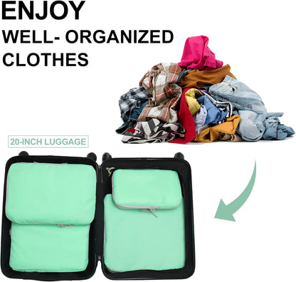 4 Set Compression Packing Cubes, Travel Luggage Organizers and Storage Packing Cubes (Green)