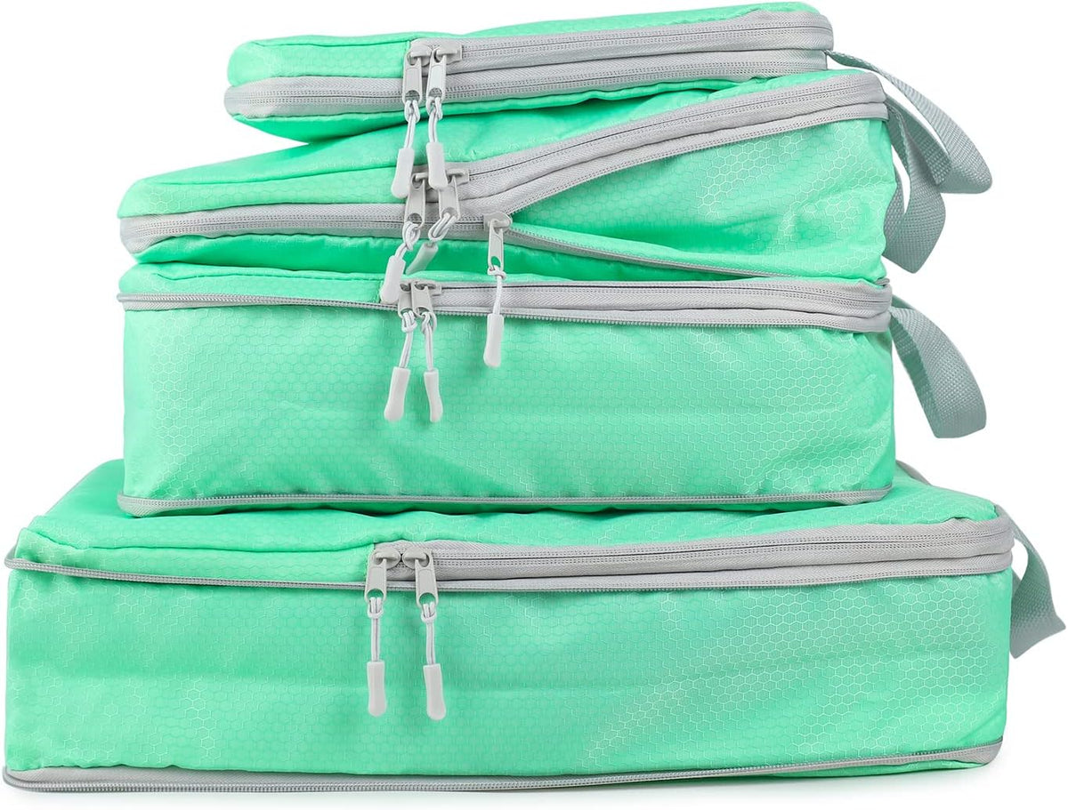 4 Set Compression Packing Cubes, Travel Luggage Organizers and Storage Packing Cubes (Green)