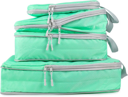 4 Set Compression Packing Cubes, Travel Luggage Organizers and Storage Packing Cubes (Green)