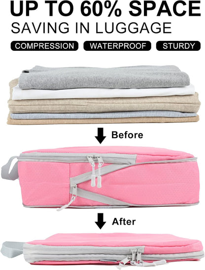 4 Set Compression Packing Cubes, Travel Luggage Organizers and Storage Packing Cubes (Green)