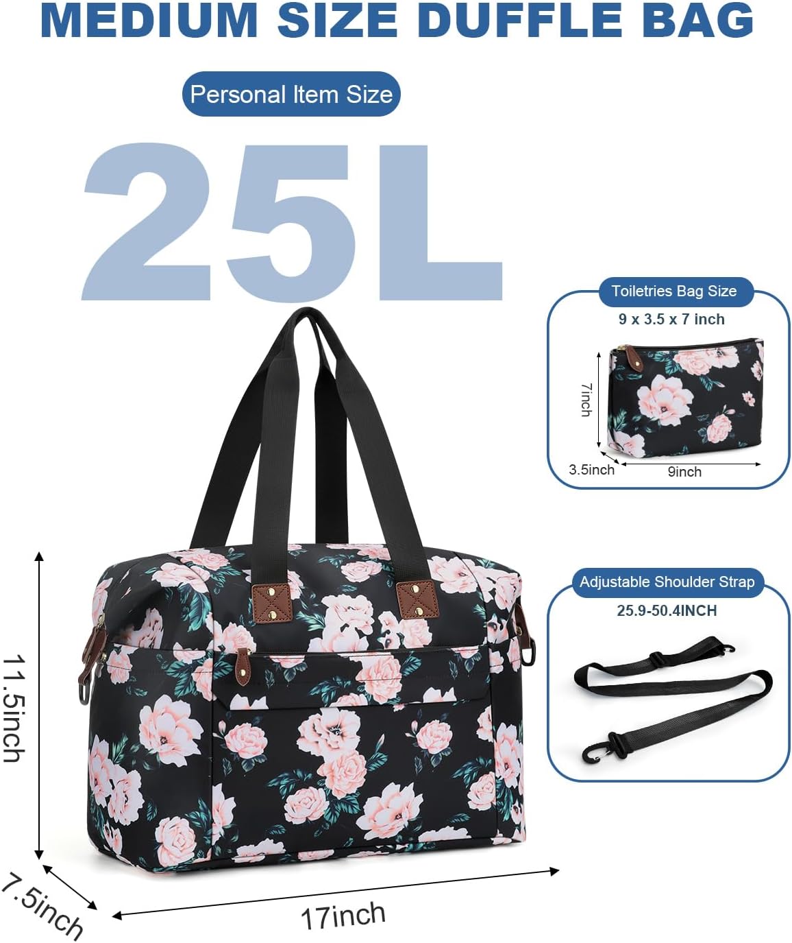 Travel Duffle Bag, Waterproof Weekender Overnight Hospital Bags for Women Men with Toiletry Bag Lightweight Carry on Personal Item Duffle Gym Bag for Travel, Airplanes, Sports