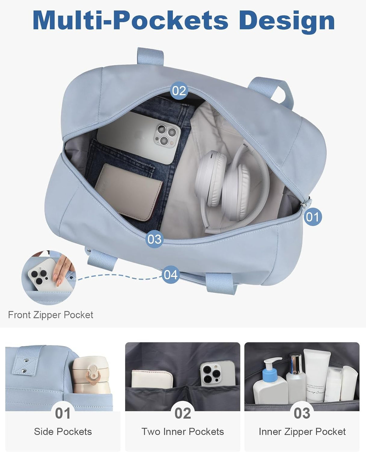 Travel Duffle Bag, Waterproof Weekender Overnight Hospital Bags for Women Men with Toiletry Bag Lightweight Carry on Personal Item Duffle Gym Bag for Travel, Airplanes, Sports