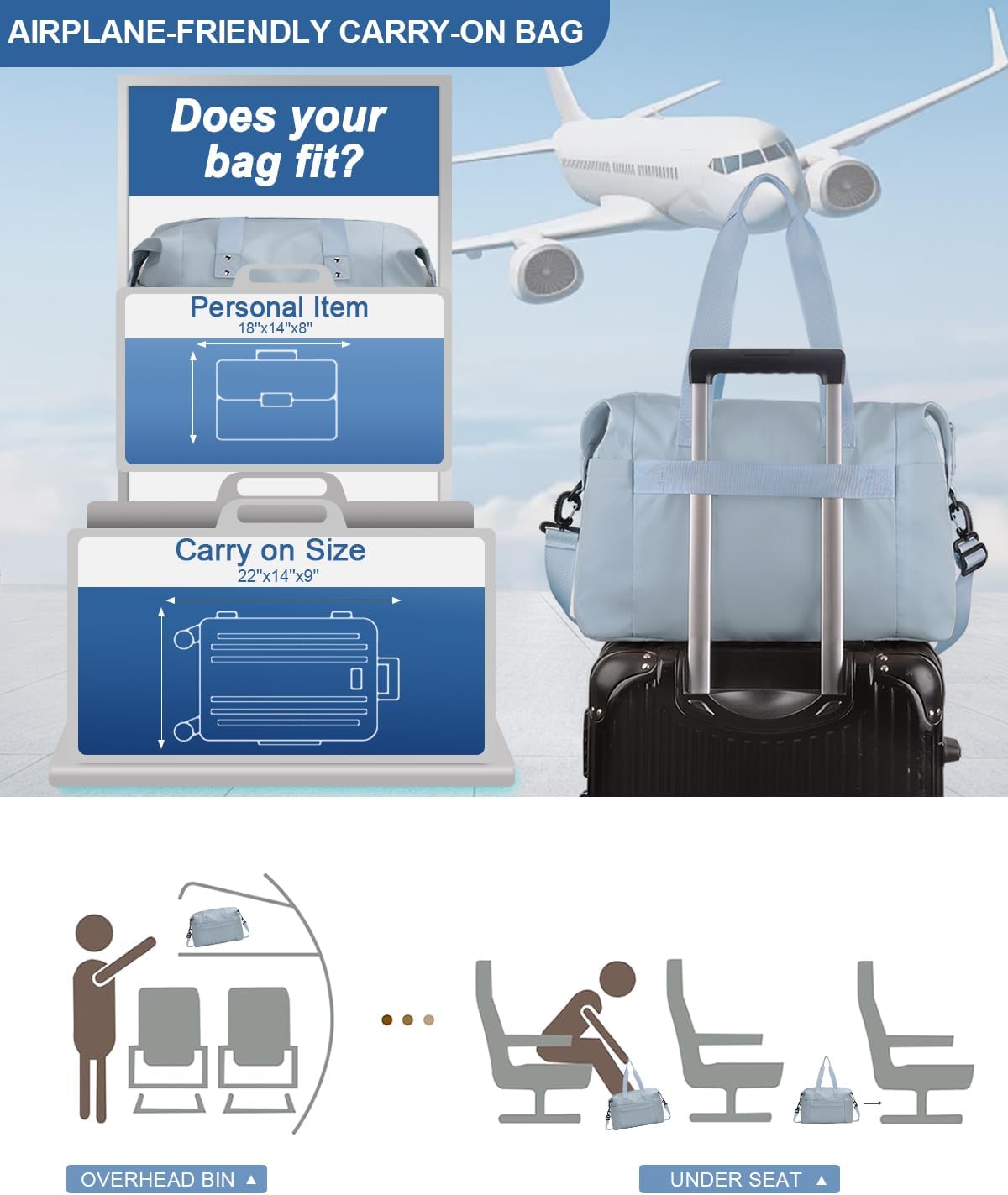 Travel Duffle Bag, Waterproof Weekender Overnight Hospital Bags for Women Men with Toiletry Bag Lightweight Carry on Personal Item Duffle Gym Bag for Travel, Airplanes, Sports