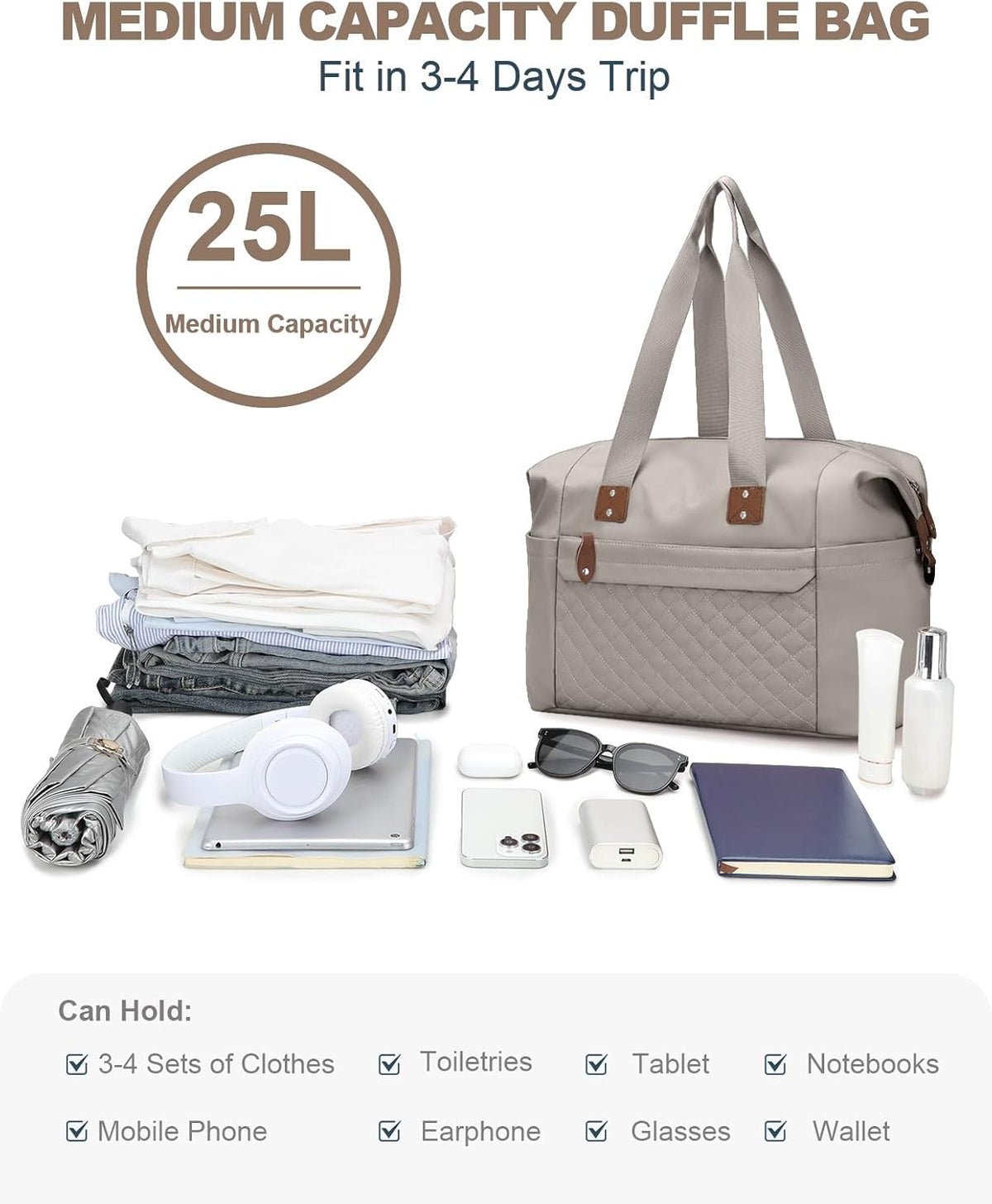 Travel Duffle Bag, Waterproof Weekender Overnight Hospital Bags for Women Men with Toiletry Bag Lightweight Carry on Personal Item Duffle Gym Bag for Travel, Airplanes, Sports