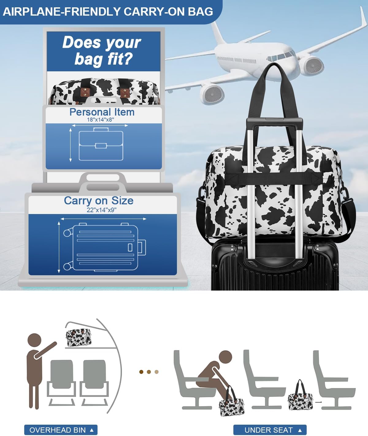 Travel Duffle Bag, Waterproof Weekender Overnight Hospital Bags for Women Men with Toiletry Bag Lightweight Carry on Personal Item Duffle Gym Bag for Travel, Airplanes, Sports