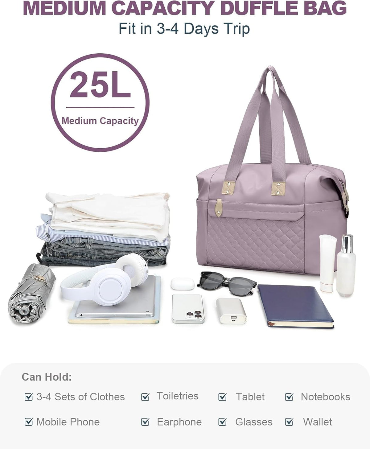 Travel Duffle Bag, Waterproof Weekender Overnight Hospital Bags for Women Men with Toiletry Bag Lightweight Carry on Personal Item Duffle Gym Bag for Travel, Airplanes, Sports