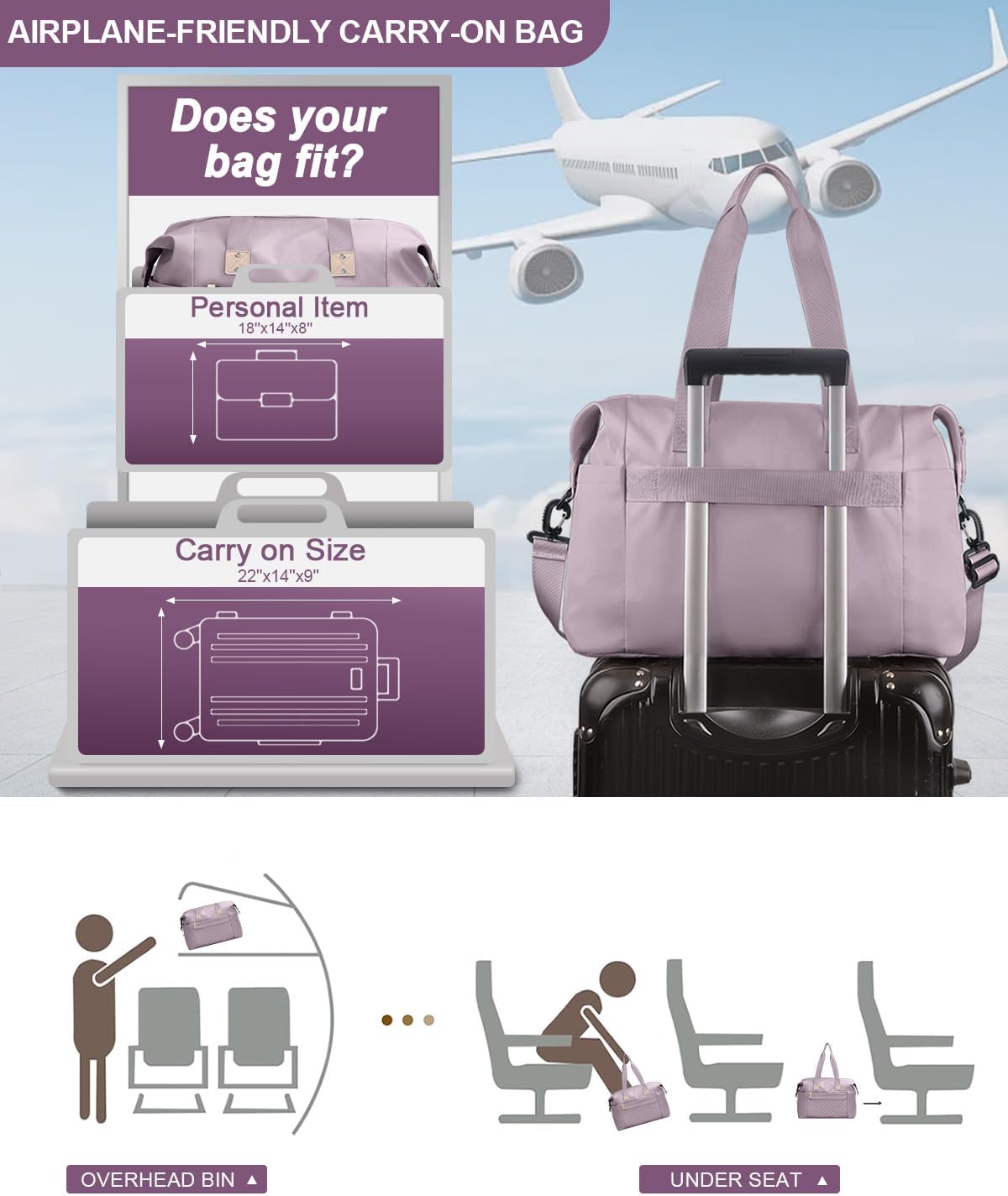 Travel Duffle Bag, Waterproof Weekender Overnight Hospital Bags for Women Men with Toiletry Bag Lightweight Carry on Personal Item Duffle Gym Bag for Travel, Airplanes, Sports