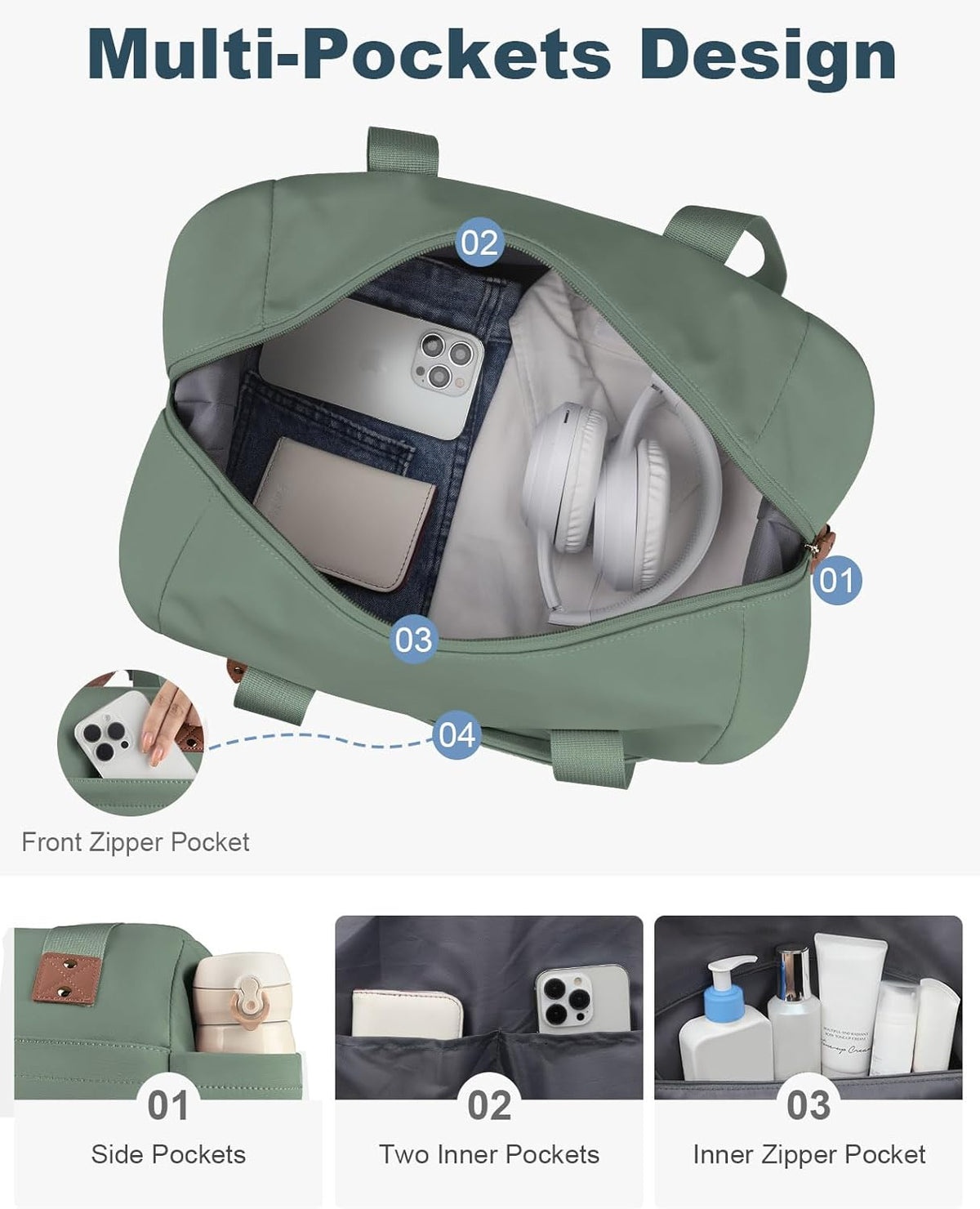 Travel Duffle Bag, Waterproof Weekender Overnight Hospital Bags for Women Men with Toiletry Bag Lightweight Carry on Personal Item Duffle Gym Bag for Travel, Airplanes, Sports