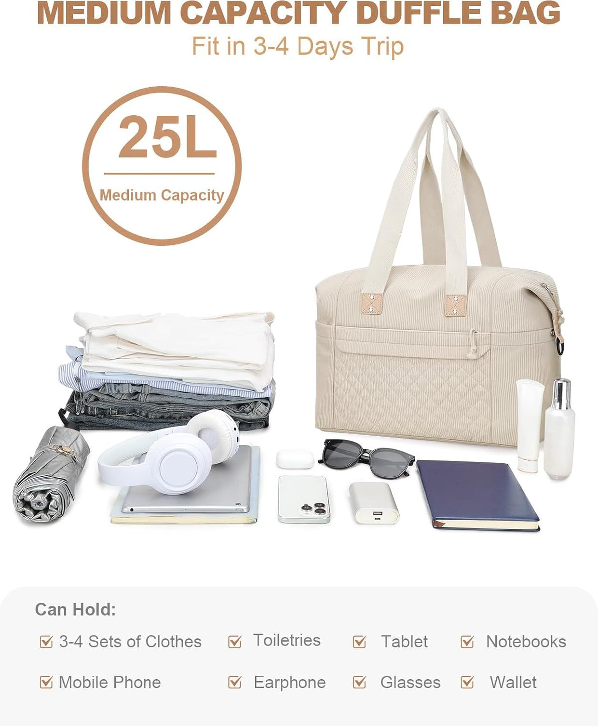 Travel Duffle Bag, Waterproof Weekender Overnight Hospital Bags for Women Men with Toiletry Bag Lightweight Carry on Personal Item Duffle Gym Bag for Travel, Airplanes, Sports