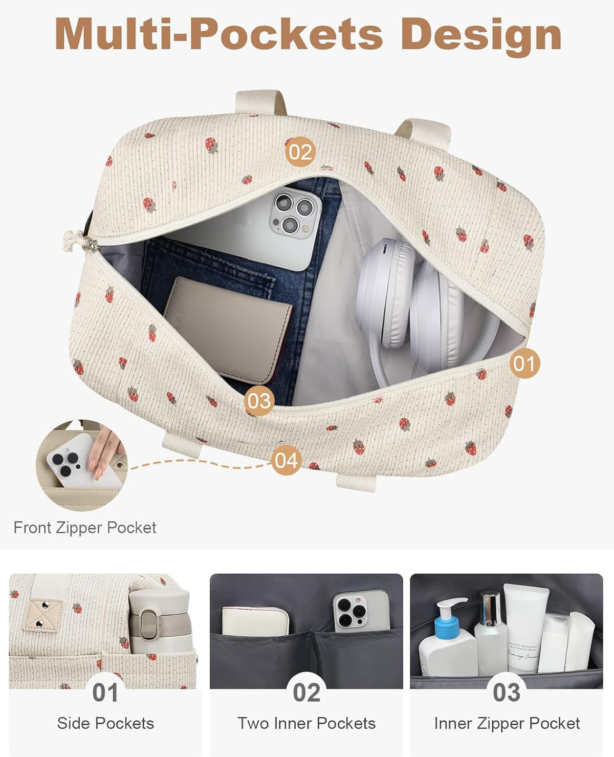 Travel Duffle Bag, Waterproof Weekender Overnight Hospital Bags for Women Men with Toiletry Bag Lightweight Carry on Personal Item Duffle Gym Bag for Travel, Airplanes, Sports