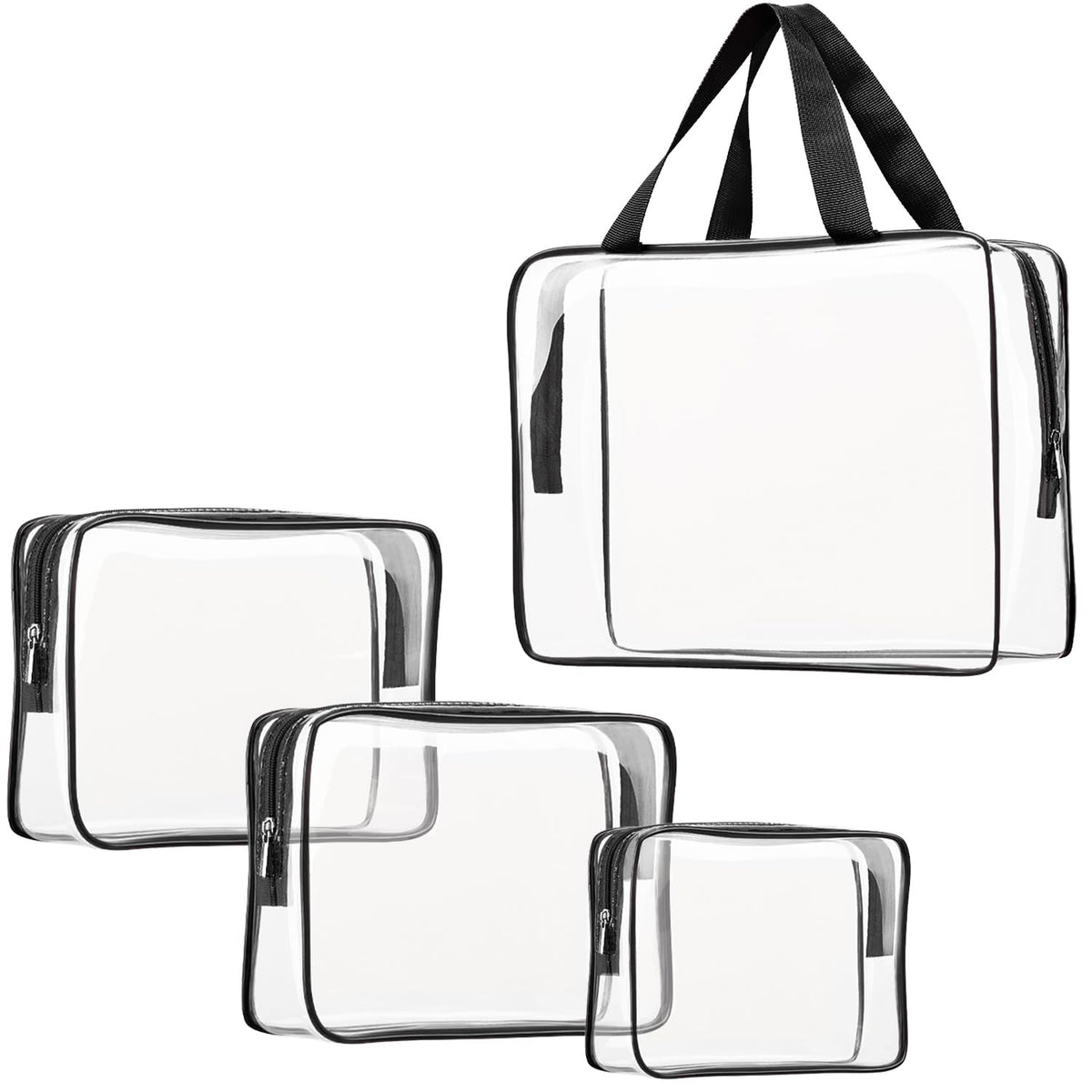 Crystal Clear PVC Travel Toiletry Bag Kit for Women Men, Waterproof Vinyl Organizer Makeup Bags with Zipper Handle Straps, Cosmetic Bag Pouch Carry on Airport Airline Compliant Bag Handbag