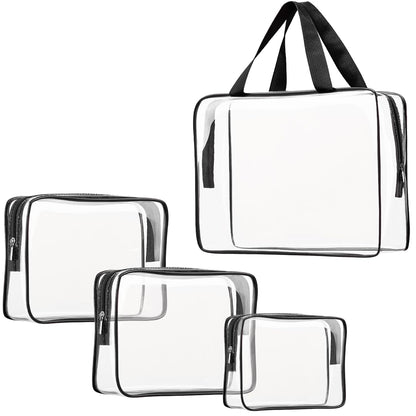 Crystal Clear PVC Travel Toiletry Bag Kit for Women Men, Waterproof Vinyl Organizer Makeup Bags with Zipper Handle Straps, Cosmetic Bag Pouch Carry on Airport Airline Compliant Bag Handbag
