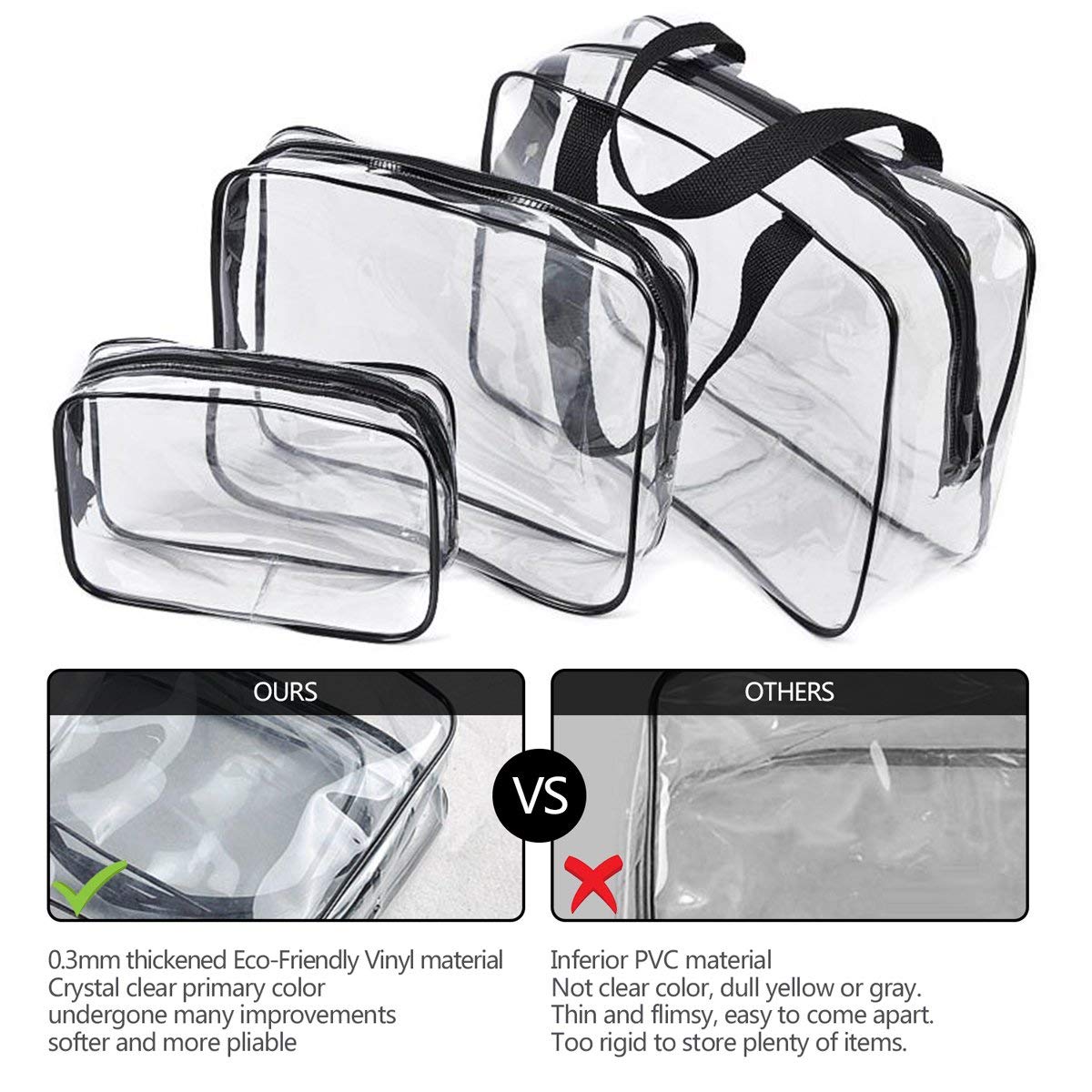 Crystal Clear PVC Travel Toiletry Bag Kit for Women Men, Waterproof Vinyl Organizer Makeup Bags with Zipper Handle Straps, Cosmetic Bag Pouch Carry on Airport Airline Compliant Bag Handbag