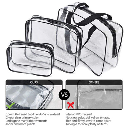 Crystal Clear PVC Travel Toiletry Bag Kit for Women Men, Waterproof Vinyl Organizer Makeup Bags with Zipper Handle Straps, Cosmetic Bag Pouch Carry on Airport Airline Compliant Bag Handbag