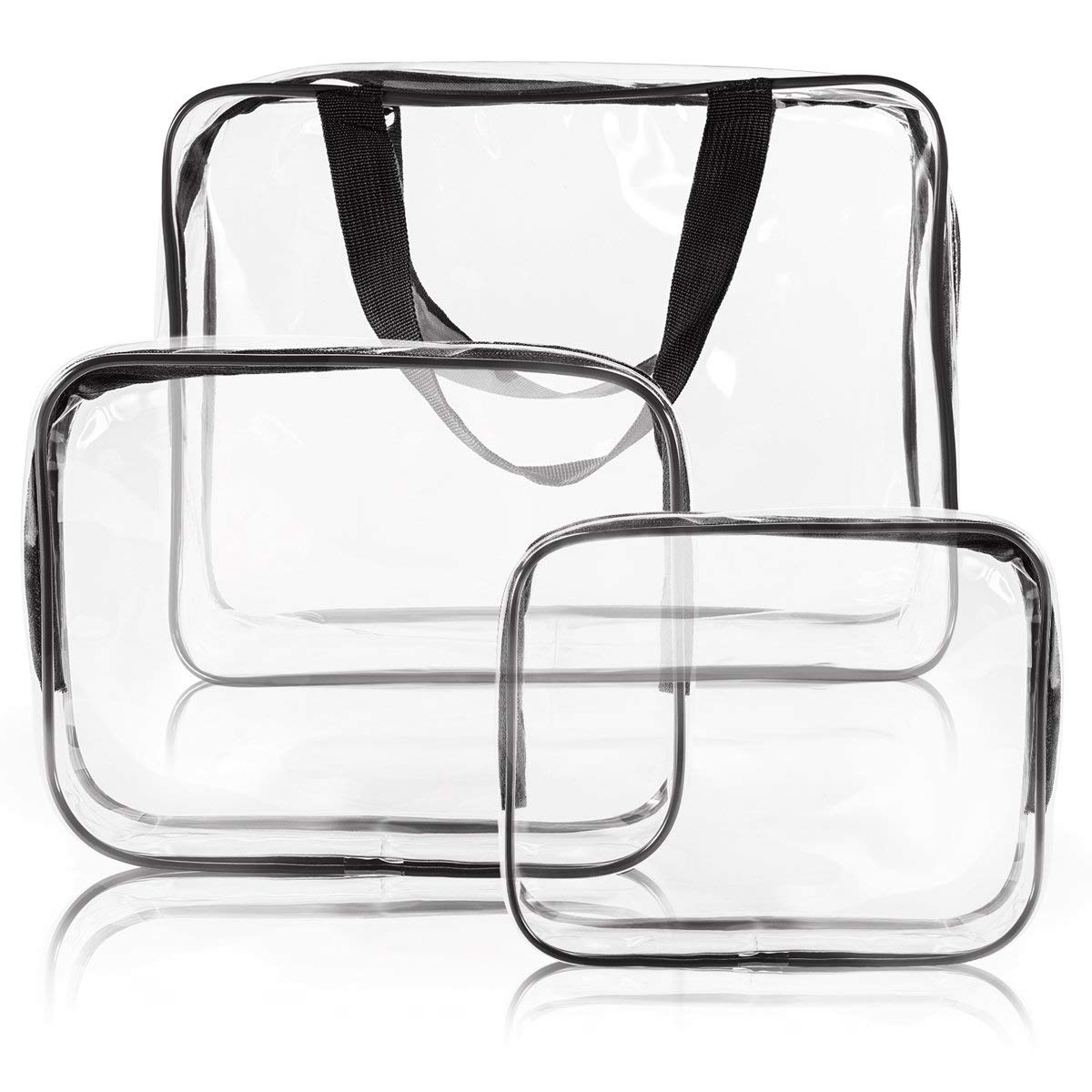 Crystal Clear PVC Travel Toiletry Bag Kit for Women Men, Waterproof Vinyl Organizer Makeup Bags with Zipper Handle Straps, Cosmetic Bag Pouch Carry on Airport Airline Compliant Bag Handbag