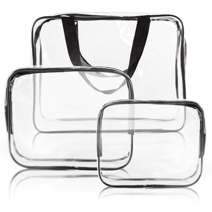 Crystal Clear PVC Travel Toiletry Bag Kit for Women Men, Waterproof Vinyl Organizer Makeup Bags with Zipper Handle Straps, Cosmetic Bag Pouch Carry on Airport Airline Compliant Bag Handbag