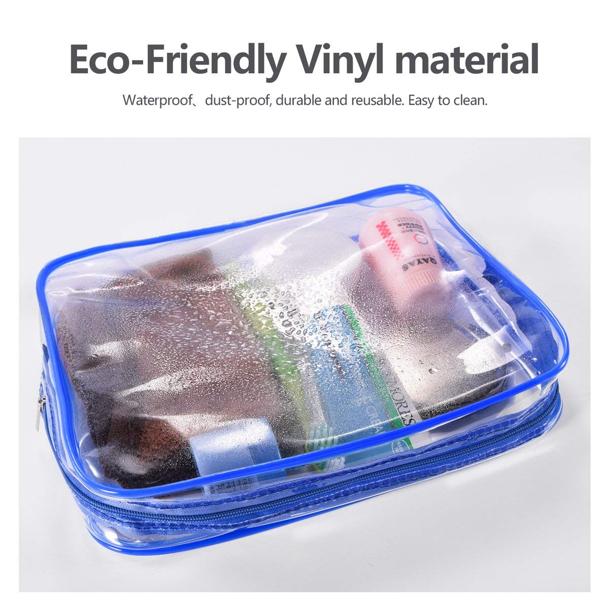 Crystal Clear PVC Travel Toiletry Bag Kit for Women Men, Waterproof Vinyl Organizer Makeup Bags with Zipper Handle Straps, Cosmetic Bag Pouch Carry on Airport Airline Compliant Bag Handbag
