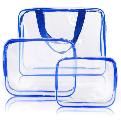 Crystal Clear PVC Travel Toiletry Bag Kit for Women Men, Waterproof Vinyl Organizer Makeup Bags with Zipper Handle Straps, Cosmetic Bag Pouch Carry on Airport Airline Compliant Bag Handbag