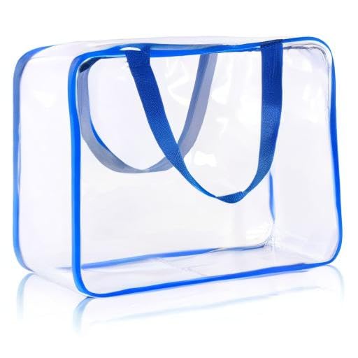 Crystal Clear PVC Travel Toiletry Bag Kit for Women Men, Waterproof Vinyl Organizer Makeup Bags with Zipper Handle Straps, Cosmetic Bag Pouch Carry on Airport Airline Compliant Bag Handbag