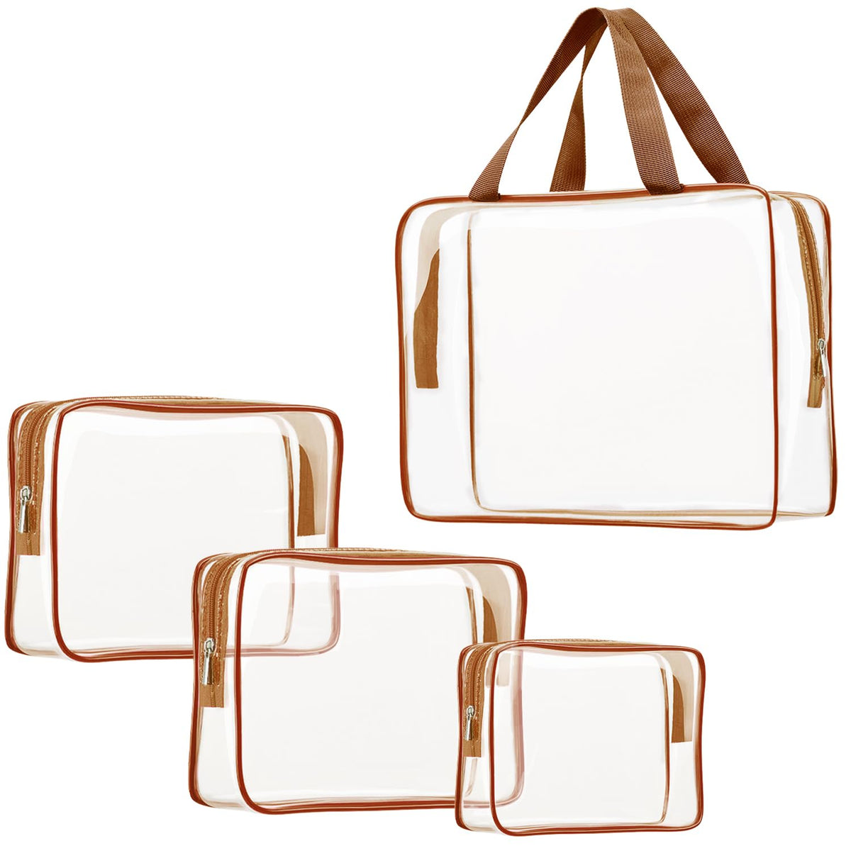 Crystal Clear PVC Travel Toiletry Bag Kit for Women Men, Waterproof Vinyl Organizer Makeup Bags with Zipper Handle Straps, Cosmetic Bag Pouch Carry on Airport Airline Compliant Bag Handbag