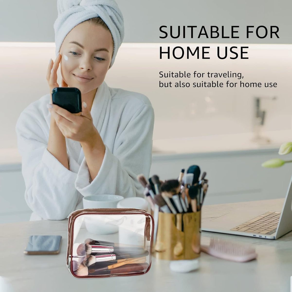 Crystal Clear PVC Travel Toiletry Bag Kit for Women Men, Waterproof Vinyl Organizer Makeup Bags with Zipper Handle Straps, Cosmetic Bag Pouch Carry on Airport Airline Compliant Bag Handbag