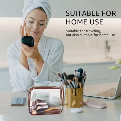 Crystal Clear PVC Travel Toiletry Bag Kit for Women Men, Waterproof Vinyl Organizer Makeup Bags with Zipper Handle Straps, Cosmetic Bag Pouch Carry on Airport Airline Compliant Bag Handbag