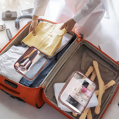 Crystal Clear PVC Travel Toiletry Bag Kit for Women Men, Waterproof Vinyl Organizer Makeup Bags with Zipper Handle Straps, Cosmetic Bag Pouch Carry on Airport Airline Compliant Bag Handbag