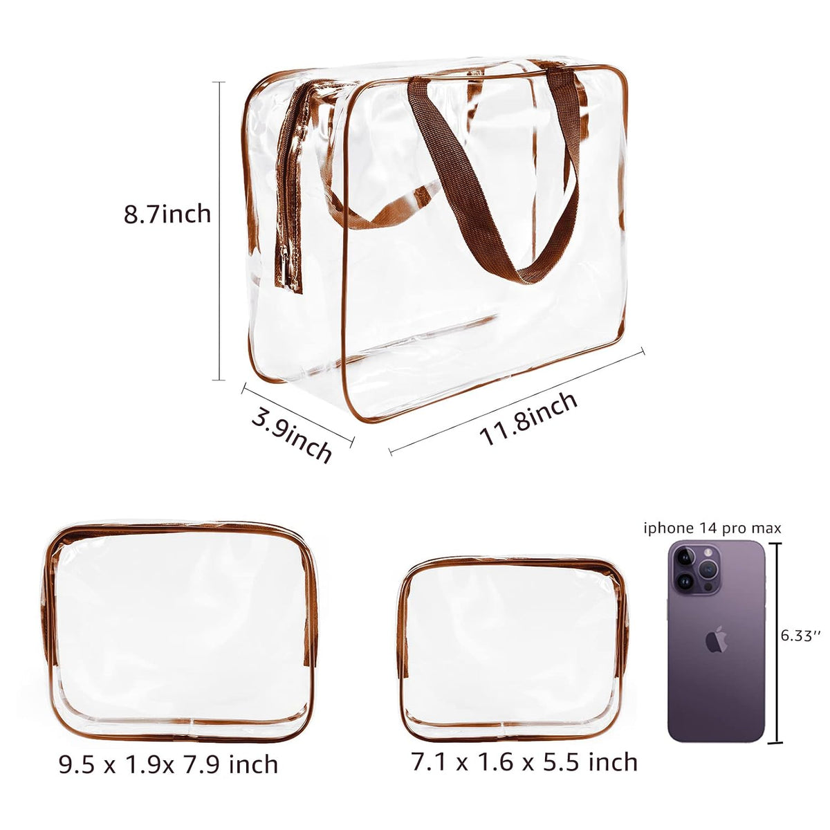 Crystal Clear PVC Travel Toiletry Bag Kit for Women Men, Waterproof Vinyl Organizer Makeup Bags with Zipper Handle Straps, Cosmetic Bag Pouch Carry on Airport Airline Compliant Bag Handbag