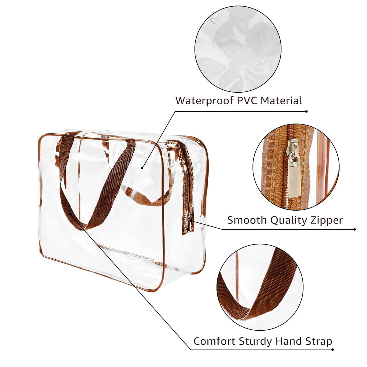 Crystal Clear PVC Travel Toiletry Bag Kit for Women Men, Waterproof Vinyl Organizer Makeup Bags with Zipper Handle Straps, Cosmetic Bag Pouch Carry on Airport Airline Compliant Bag Handbag